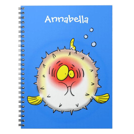 Funny puffer fish porcupine fish cartoon notitieboek (Voorkant)