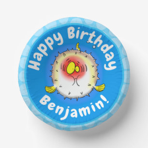 Funny puffer fish porcupine fish cartoon papieren kommen