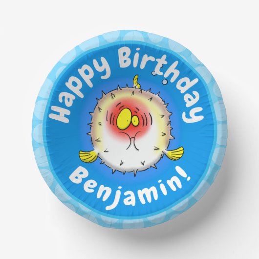 Funny puffer fish porcupine fish cartoon papieren kommen (Voorkant)