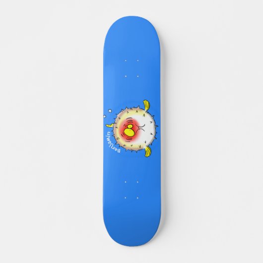 Funny puffer fish porcupine fish cartoon persoonlijk skateboard (Voorkant)