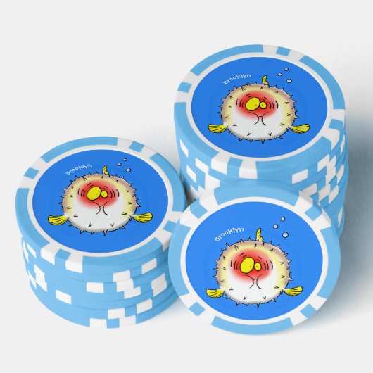 Funny puffer fish porcupine fish cartoon poker chips (Opstapeling)