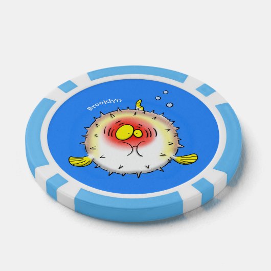 Funny puffer fish porcupine fish cartoon poker chips (Enkel)