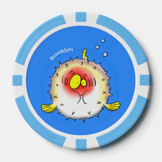 Funny puffer fish porcupine fish cartoon poker chips (Voorkant)