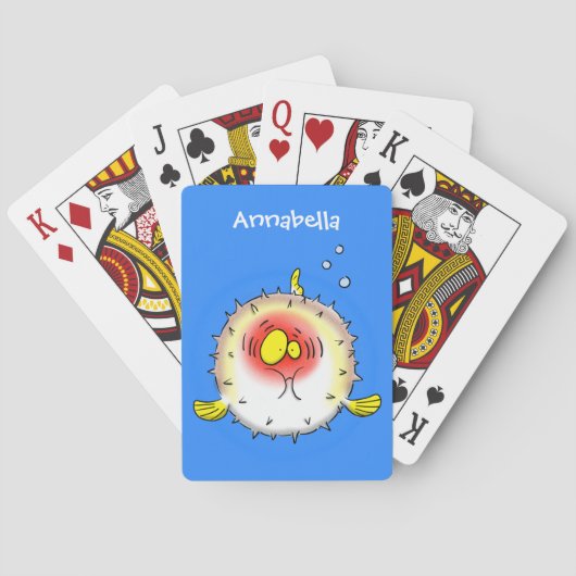 Funny puffer fish porcupine fish cartoon pokerkaarten (Achterkant)