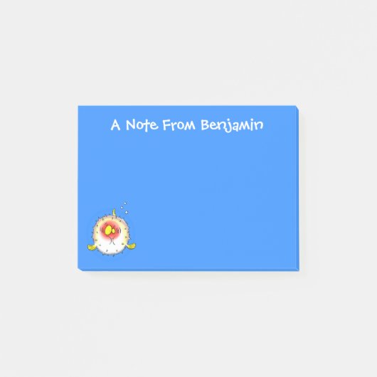 Funny puffer fish porcupine fish cartoon post-it® notes (Voorkant)