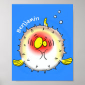 Funny puffer fish porcupine fish cartoon poster (Voorkant)