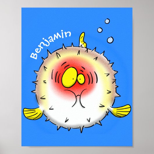 Funny puffer fish porcupine fish cartoon poster (Voorkant)