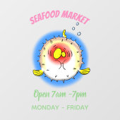 Funny puffer fish porcupine fish cartoon raamsticker (Vel)