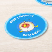 Funny puffer fish porcupine fish cartoon ronde kartonnen onderzetter (Gebogen)