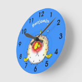Funny puffer fish porcupine fish cartoon ronde klok (Hoek)