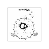 Funny puffer fish porcupine fish cartoon rubberstempel (Afrduk)