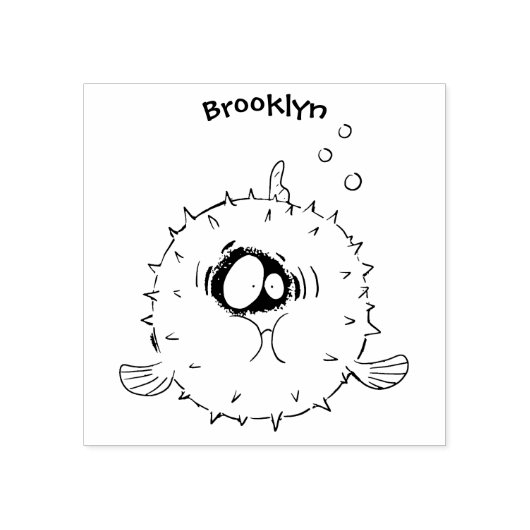 Funny puffer fish porcupine fish cartoon rubberstempel (Afrduk)