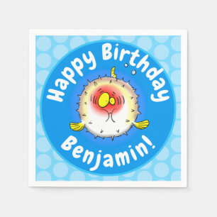 Funny puffer fish porcupine fish cartoon servet