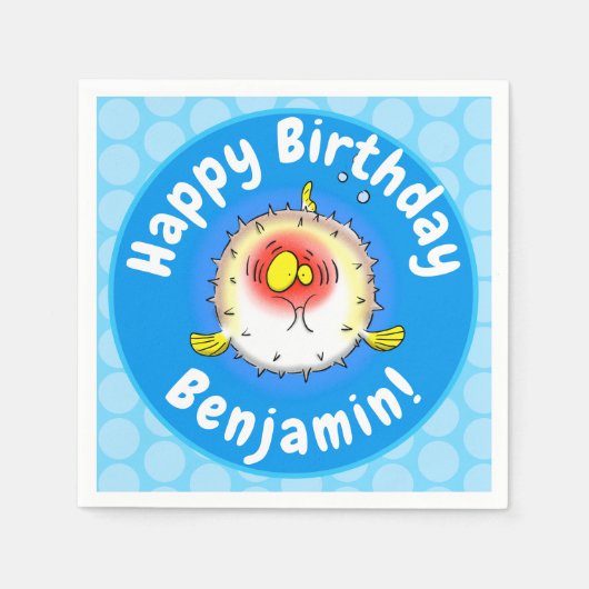 Funny puffer fish porcupine fish cartoon servet (Voorkant)