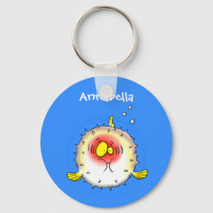 Funny puffer fish porcupine fish cartoon sleutelhanger