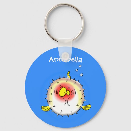 Funny puffer fish porcupine fish cartoon sleutelhanger (Voorkant)