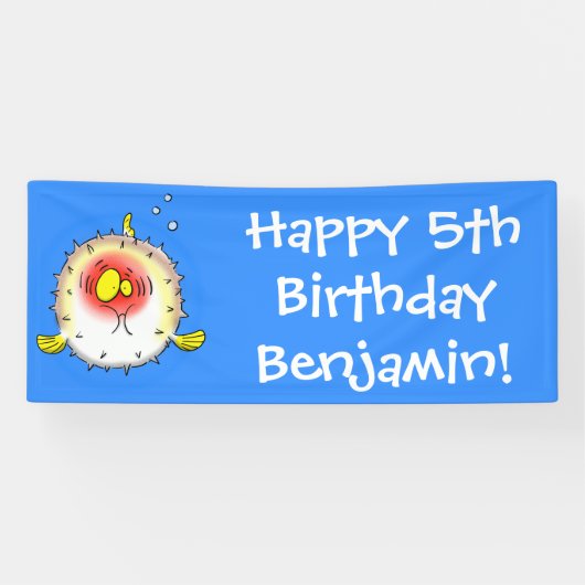 Funny puffer fish porcupine fish cartoon spandoek (Horizontaal)