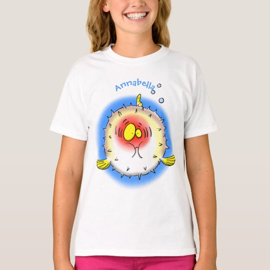 Funny puffer fish porcupine fish cartoon t-shirt (Voorkant)