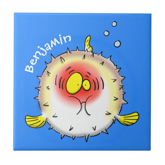 Funny puffer fish porcupine fish cartoon tegeltje (Voorkant)