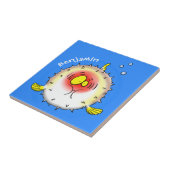 Funny puffer fish porcupine fish cartoon tegeltje (Zijkant)