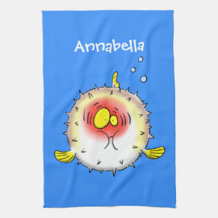 Funny puffer fish porcupine fish cartoon theedoek