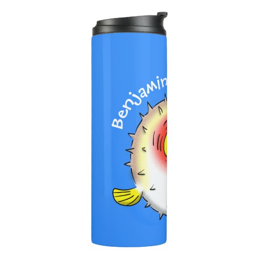 Funny puffer fish porcupine fish cartoon thermosbeker (Gedraaid links)