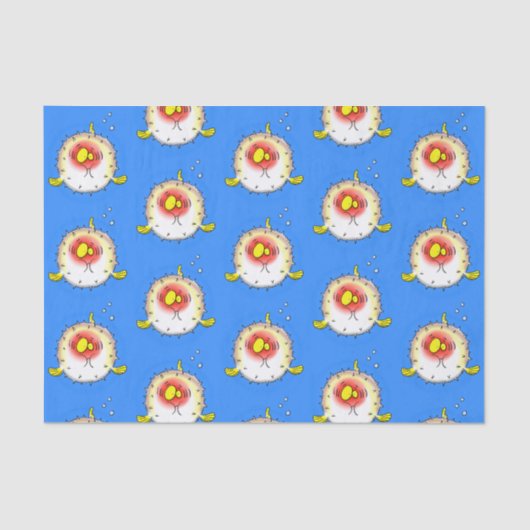 Funny puffer fish porcupine fish cartoon tissuepapier (Voorkant)