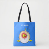Funny puffer fish porcupine fish cartoon tote bag (Voorkant)