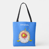 Funny puffer fish porcupine fish cartoon tote bag (Achterkant)