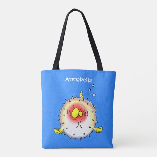 Funny puffer fish porcupine fish cartoon tote bag (Achterkant)