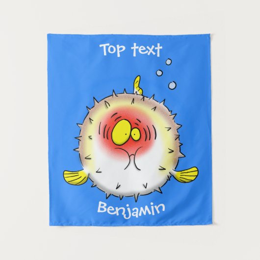 Funny puffer fish porcupine fish cartoon wandkleed (Voorkant)