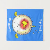 Funny puffer fish porcupine fish cartoon wandkleed (Voorkant (horizontaal))