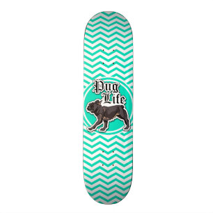 Funny Pug Aqua Chevron Skateboard
