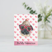 Funny Pug be My Valentijn Dog Valentijns Feestdagenkaart (Staand voorkant)