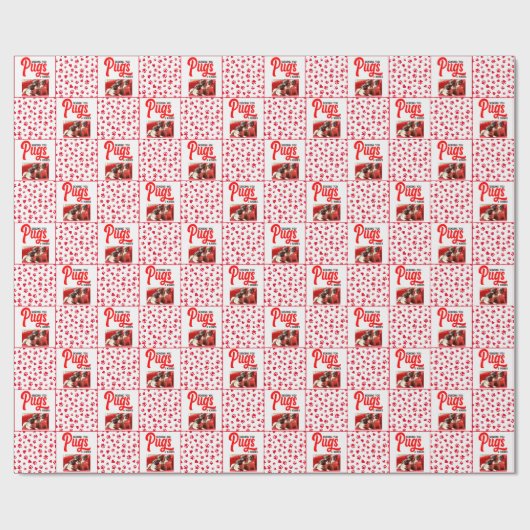 Funny Pug Christmas Dog Afbeelding Schattigee Pupp Cadeaupapier (Vlak)