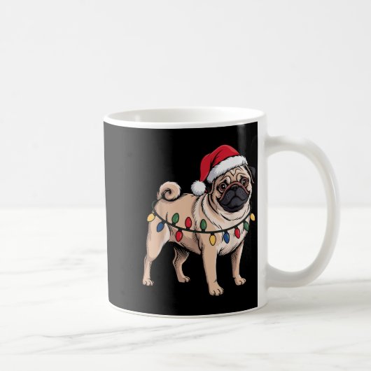 Funny Pug Christmas Santa Hat Xmas Lights  Koffiemok (Rechts)