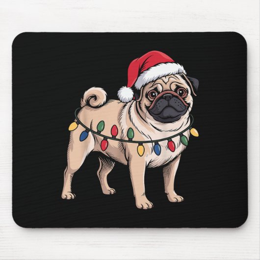 Funny Pug Christmas Santa Hat Xmas Lights  Muismat (Voorkant)