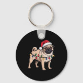 Funny Pug Christmas Santa Hat Xmas Lights  Sleutelhanger (Voorkant)