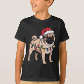 Funny Pug Christmas Santa Hat Xmas Lights  T-shirt (Voorkant)