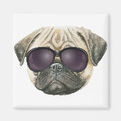 Funny pug, Cute franse buldog met bril Magneet (Voorkant)