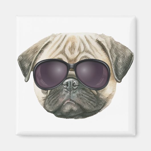 Funny pug, Cute franse buldog met bril Magneet (Voorkant)