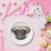 Funny pug, Cute franse buldog met bril Papieren Bordje (Feest)