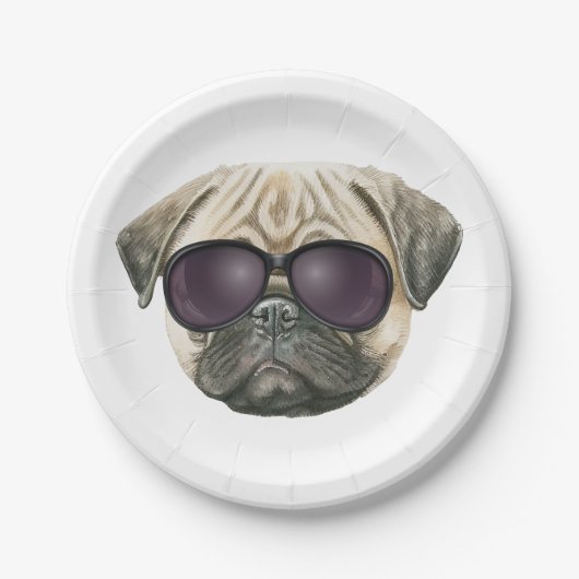 Funny pug, Cute franse buldog met bril Papieren Bordje (Voorkant)