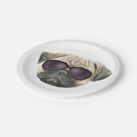 Funny pug, Cute franse buldog met bril Papieren Bordje (Gekanteld)