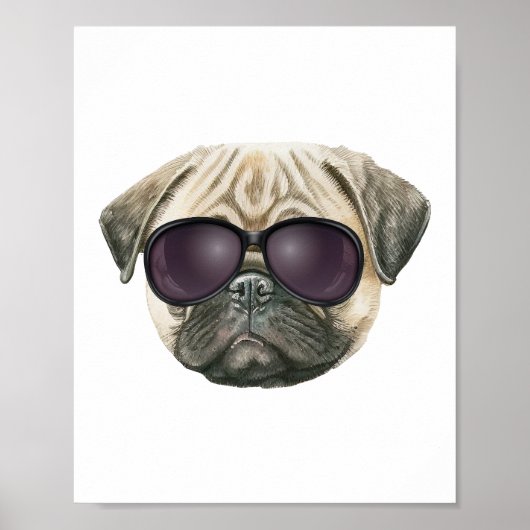 Funny pug, Cute franse buldog met bril Poster (Voorkant)