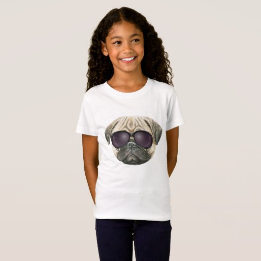 Funny pug, Cute franse buldog met bril T-shirt (Voorkant volledig)