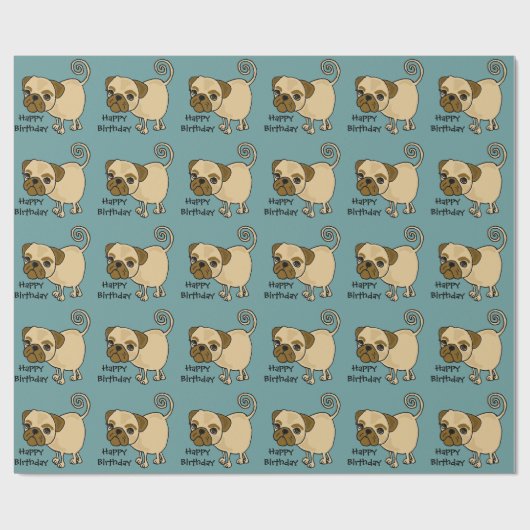 Funny Pug Dog Birthday Gift Wrap Cadeaupapier (Vlak)