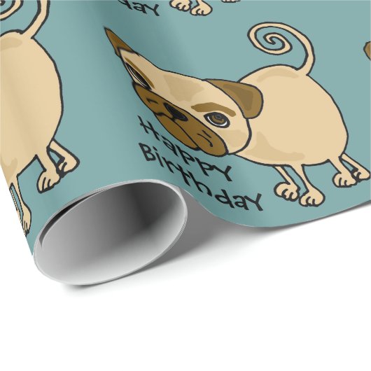 Funny Pug Dog Birthday Gift Wrap Cadeaupapier (Rol Hoek)