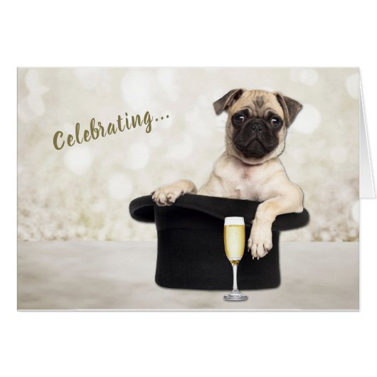 Funny Pug Dog Celebrate Birthday Card (Voorkant Horizontaal)