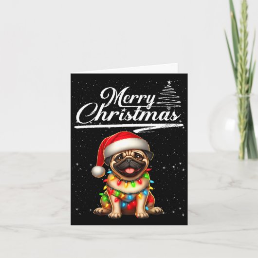 Funny Pug Dog Christmas Lights Santa Hat Candy Can Kaart (Voorkant)